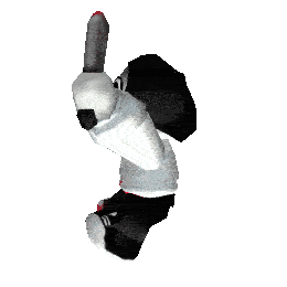 a gif of a chibi 3d model of jeff the killer, rotating in the air